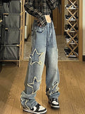 Wenkouban-Faded vintage boyfriend jeans with star patch- Streetwear y2k outfits Fall Outfits Christmas Thanksgiving Gift New Year's Eve