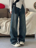 Wenkouban Blue vintage high waist boyfriend jeans with washed effect