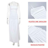 Wenkouban-back to school outfit nye outfit  White Halter Backless Pleated Evening Party Dress Women 2025 Elegant Sexy Dress Bodycon Maxi Long Summer Dress Vestidos