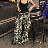 Wenkouban-American Retro Punk Camouflage Pocket Cargo Pants Y2K High Street Hip Hop Loose Fashion Street Casual Straight Wide Leg Pants