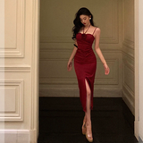 Wenkouban-2025 dress to impress party dress nye outfits Red Halter Slit Party Dress YM1591