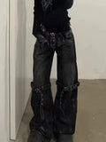 Wenkouban Y2K Gothic Women Jeans Grunge Hip Hop Harajuku Black Denim Trousers Female Vintage Streetwear Punk High Waist Denim Pant