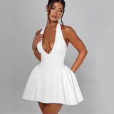 Wenkouban-back to school outfit nye outfit  White Slim Halter Evening Party Dress Women 2025 Ruffle Robes Elegant Sexy Dress Bodycon Mini Summer Dress Vestidos