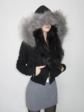 Wenkouban-Winter 2024 New American Retro Design 1980s fashion y2k outfits Disayn Fur Hoodie