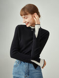 Wenkouban-Christmas Thanksgiving outfits_Contrast Trim Mock Trendy Neck Knit Top