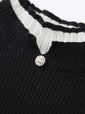 Wenkouban-Christmas Thanksgiving outfits_Contrast Trim Mock Trendy Neck Knit Top