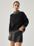 Wenkouban-Christmas Thanksgiving outfits_Contrast Stitch Graceful Mock Neck Sweater