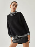 Wenkouban-Christmas Thanksgiving outfits_Contrast Stitch Graceful Mock Neck Sweater