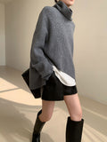 Wenkouban-Christmas Thanksgiving outfits_Asymmetrical Turtleneck Graceful Oversized Sweater