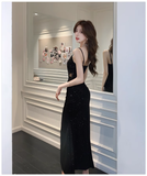 Wenkouban-2025 dress to impress party dress nye outfits Black v-neck slit long dress YM1254