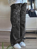 Wenkouban Y2K black cargo jeans with washed effect and heart print