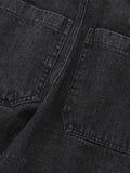 Wenkouban Black hip hop jeans with cargo pockets and straight leg