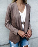 Wenkouban-Winter outfits ideas Lapel collar solid color suede casual women's small suit jacket