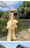 Wenkouban-2025 dress to impress party dress nye outfits women's summer yellow suspender dress YM1399