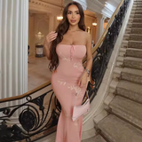 Wenkouban-2025 dress to impress party dress nye outfits Pink Mermaid Strapless Dress YM1379