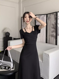 Wenkouban-2025 dress to impress party dress nye outfits Black Short Sleeves Dress  YM1529