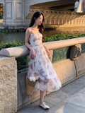 Wenkouban-2025 dress to impress party dress nye outfits French rose floral suspender skirt for women in summer YM1510