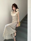 Wenkouban-2025 dress to impress party dress nye outfits Women's summer square neck polka dot satin dress YM1538