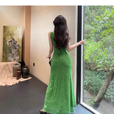 Wenkouban-2025 dress to impress party dress nye outfits Green V-neck dress YM1172