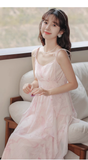 Wenkouban-2025 dress to impress party dress nye outfits Pink ruffled chiffon suspender dress for women summer  YM1188