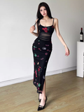 Wenkouban-2025 dress to impress party dress nye outfits Printed suspender dress with slits YM1397