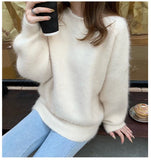 Wenkouban-Christmas Thanksgiving outfits_High Quality Mohair Knitted Thick Warm Red Loose New Year Christmas Sweater