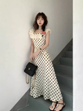 Wenkouban-2025 dress to impress party dress nye outfits Women's summer square neck polka dot satin dress YM1538