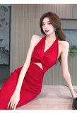 Wenkouban-2025 dress to impress party dress nye outfits Women's twist halter neck dress YM1514