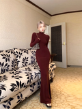 Wenkouban-2025 dress to impress party dress nye outfits Simple Sheath Burgundy Long Birthday Outfits Party Dress YM1833