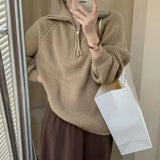 sweater outfits Korean Style Lazy Style Lapel Sweater 2024 Autumn and Winter Zipper Pullover Sweater Inner Sweater Loose Coat Women's Clothing