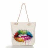 2000s Fashions Creative Lip Printing Women's Shoulder Thick Rope Beach Bag Travel Large Capacity Storage Zipper Shoulder Handbag