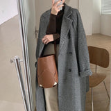 men winter outfits Woolen Coat for Women 2024 Autumn and Winter Korean Style Loose Mid-Length Houndstooth Plaid Woolen Overcoat Coat