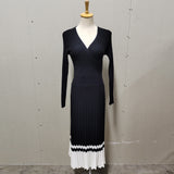 winter outfits Black Friday Christmas Thanksgiving 2024 Spring and Autumn Elegant Women's Long-Sleeved V-neck Wrapped Chest Mid-Length Knitted Pleated Dress Bottoming Skirt