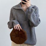 sweater outfits Korean Style Lazy Style Lapel Sweater 2024 Autumn and Winter Zipper Pullover Sweater Inner Sweater Loose Coat Women's Clothing