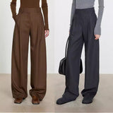 Old money style Winter and Autumn Chic Worsted Wool Slimming High Micro-Arc Wide-Leg Pants