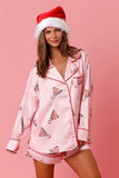 christmas pajamas aesthetic Winter outfits  Cyber Monday 2024 New Year Christmas Satin Printed Two-Piece Suit Home Wear Pajamas