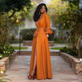 2024 fall fashion trends Women's Deep V Long Sleeve Waist Solid Color Cardigan Dress Long Dress