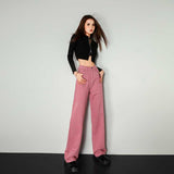 cute outfits fall Autumn and Winter Bright Pink Draping Mop Jeans for Women Christmas outfits