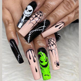 long 24Pcs Halloween Black Ghost Long Ballet False Nails