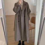 men winter outfits Woolen Coat for Women 2024 Autumn and Winter Korean Style Loose Mid-Length Houndstooth Plaid Woolen Overcoat Coat