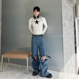  Winter outfits men Cyber Monday 2024 Christmas outfits Y2K Style Contrast Color Five-Pointed Star Fashion Long Sleeve T-shirt Men and Women 