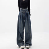 90s streetwear Women American Retro Washed High Waist Loose Wide Leg Jeans 