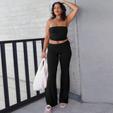 90s fashion Fall Women's Street Style Women's 2024 Autumn New Solid Color Tube Top Flared Trousers Fashion Slim Fit Suit Women