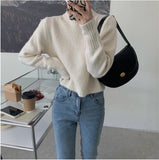 2024 Autumn and Winter round Neck Pullover Soft Glutinous Sweater Women's Sweet College Style Short Sweater Top Women's