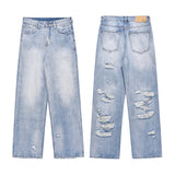 1980s fashion trends Street Washed Old Back Ripped Straight Loose Wide Leg Jeans