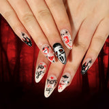 long 24Pcs Halloween Black Ghost Long Ballet False Nails