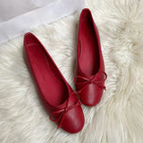 shoes Bowknot Ballet Red Flat Single-Layer Shoes for Women