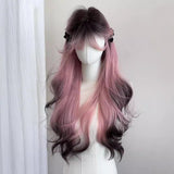 Wig Female Long Hair Pink Gradient Black High Layered Simulation 