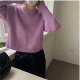 2024 Autumn and Winter round Neck Pullover Soft Glutinous Sweater Women's Sweet College Style Short Sweater Top Women's