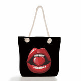 2000s Fashions Creative Lip Printing Women's Shoulder Thick Rope Beach Bag Travel Large Capacity Storage Zipper Shoulder Handbag